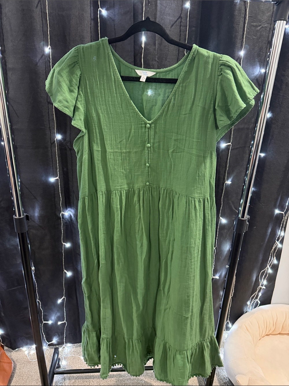 Time and Tru Green V-Neck Button-Front Casual women’s Dress
